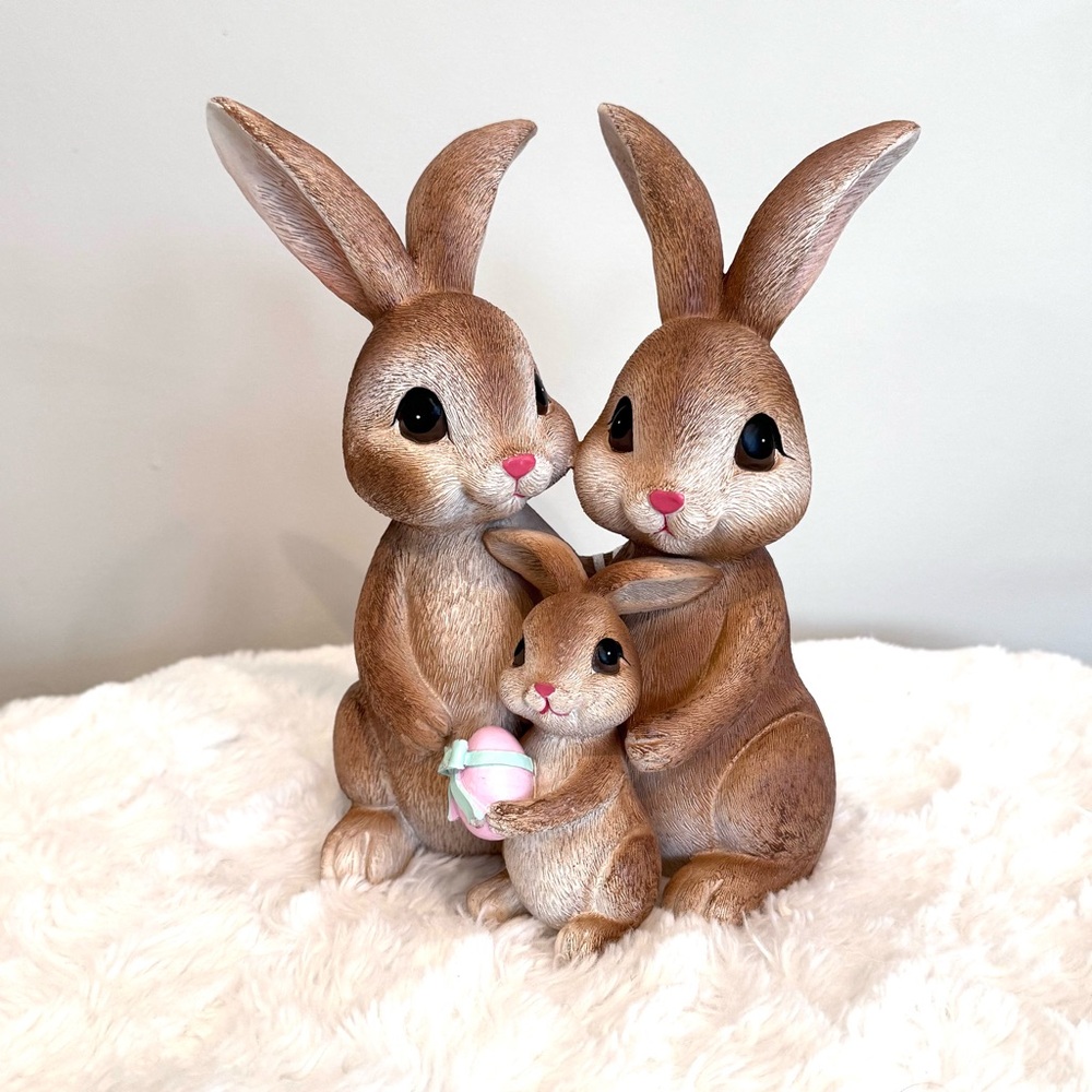 Resin Easter Bunny Family Of Three Mom Dad And Baby Trio NEW